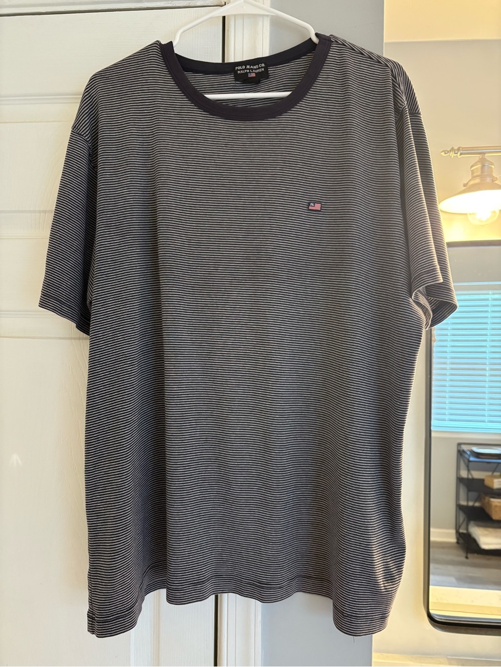 Polo by Ralph Lauren Black and White Micro-Stripe Crew Neck Tee